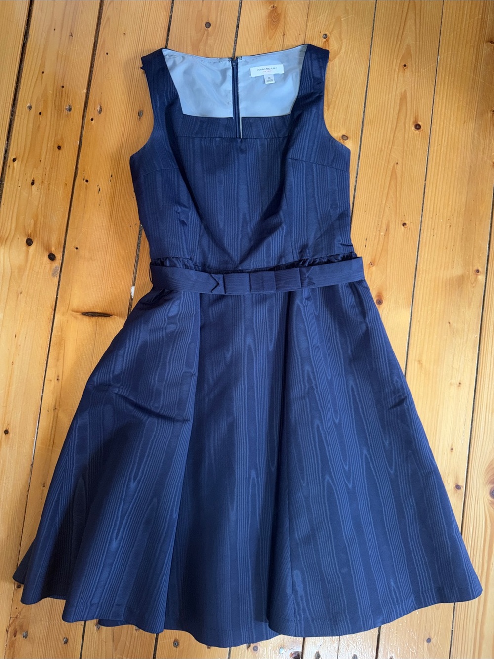 Isaac Mizrahi Navy Textured Fit-and-Flare Midi Dress with Belt - Picture 1 of 7